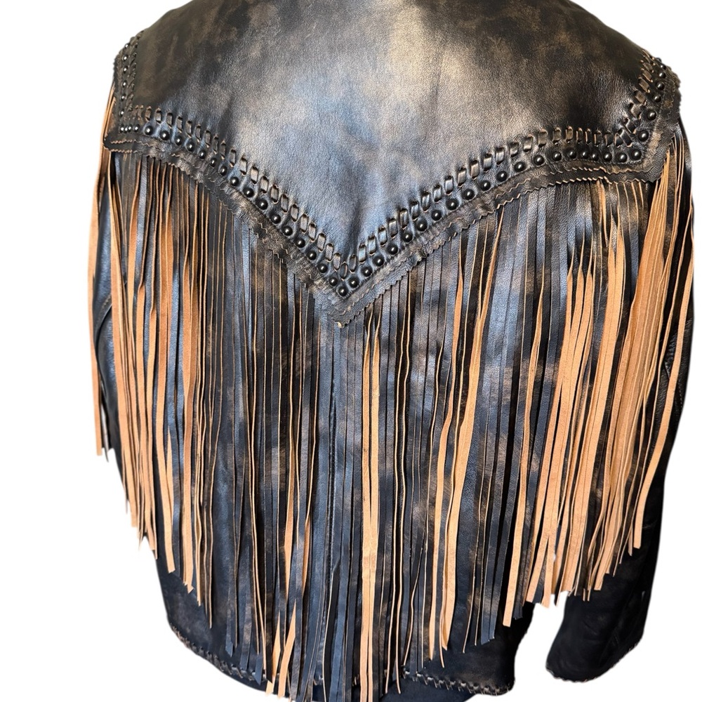 American West by Carolyn Pollack Two Tone Fringe Leather Jacket NWOT - Picture 2 of 9